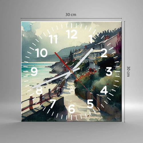 Wall clock - Clock on glass - Mediterranean Town - 30x30 cm