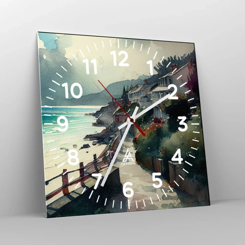 Wall clock - Clock on glass - Mediterranean Town - 30x30 cm