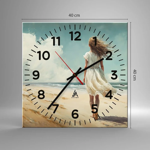 Wall clock - Clock on glass - Meeting the Sun aand the Wind - 40x40 cm