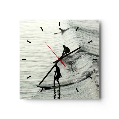 Wall clock - Clock on glass - Meeting the Wave - 40x40 cm