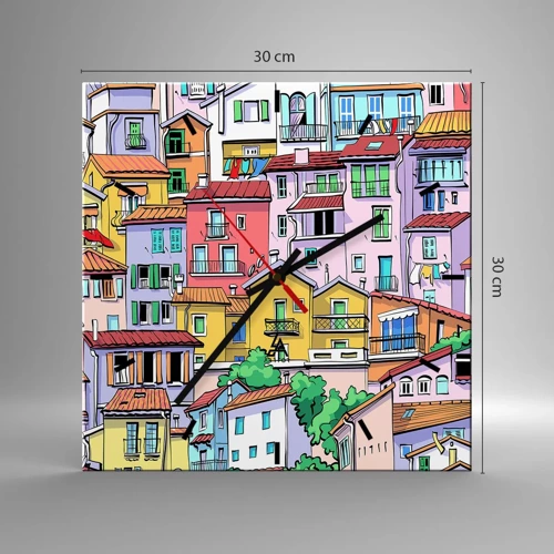 Wall clock - Clock on glass - Merry City - 30x30 cm