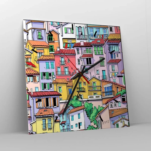 Wall clock - Clock on glass - Merry City - 30x30 cm