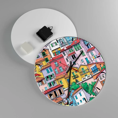 Wall clock - Clock on glass - Merry City - 30x30 cm