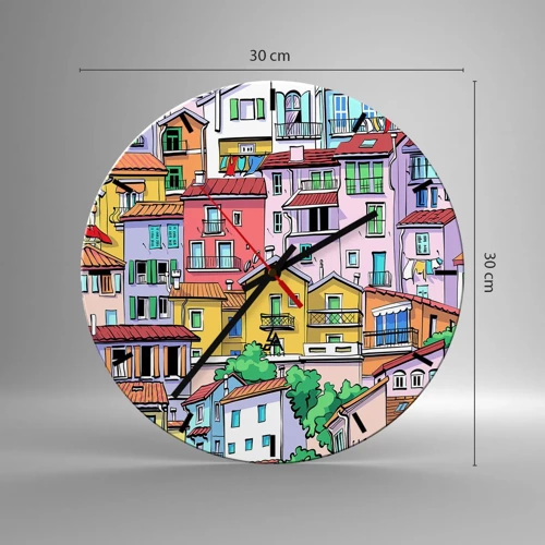 Wall clock - Clock on glass - Merry City - 30x30 cm