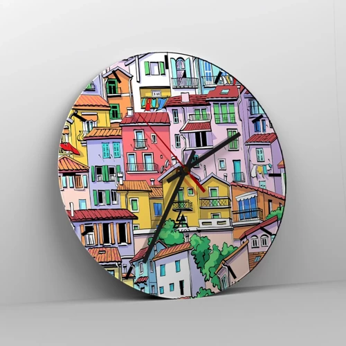 Wall clock - Clock on glass - Merry City - 30x30 cm