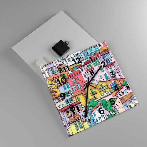 Wall clock - Clock on glass - Merry City - 30x30 cm