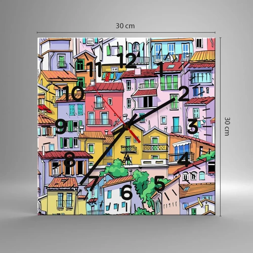 Wall clock - Clock on glass - Merry City - 30x30 cm