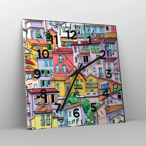 Wall clock - Clock on glass - Merry City - 30x30 cm