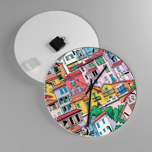 Wall clock - Clock on glass - Merry City - 40x40 cm