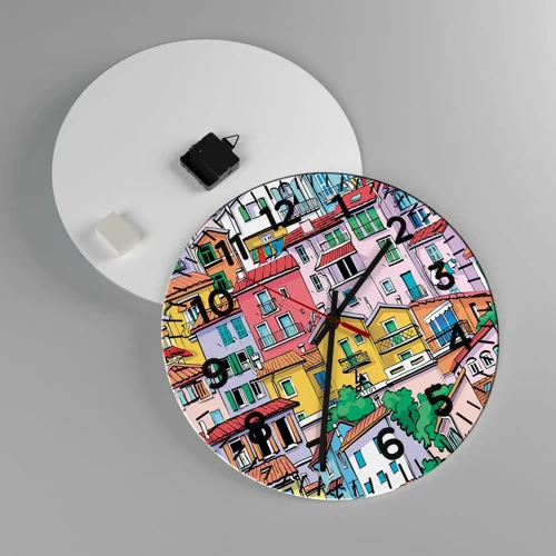 Wall clock - Clock on glass - Merry City - 40x40 cm