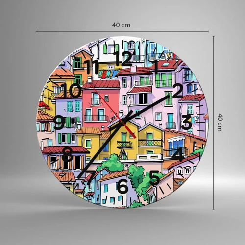 Wall clock - Clock on glass - Merry City - 40x40 cm