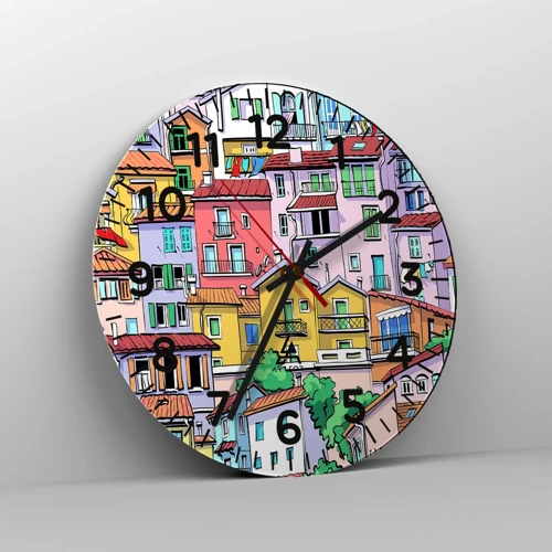 Wall clock - Clock on glass - Merry City - 40x40 cm