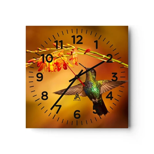 Wall clock - Clock on glass - Messenger of Light according to the Mayans - 30x30 cm