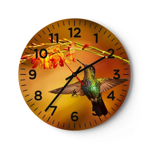 Wall clock - Clock on glass - Messenger of Light according to the Mayans - 30x30 cm