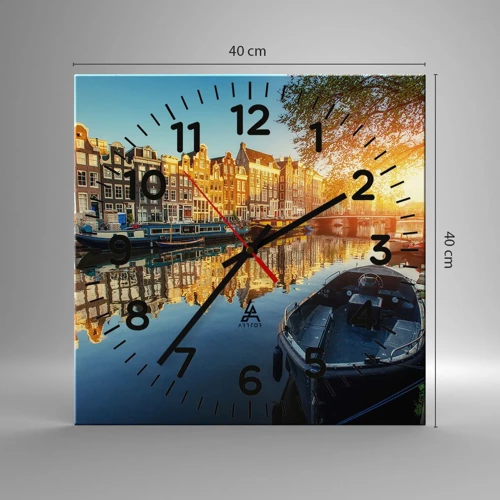 Wall clock - Clock on glass - Morning in Amsterdam - 40x40 cm