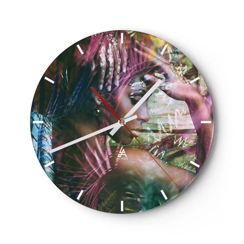 Wall clock - Clock on glass - Mother Nature in the Jungle - 30x30 cm