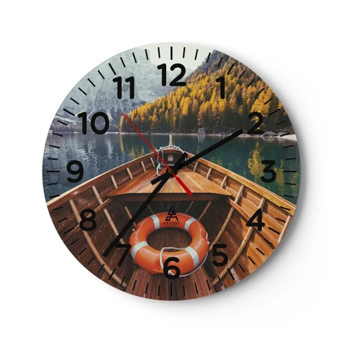 Wall clock - Clock on glass - Mountain Hike - 30x30 cm