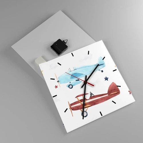 Wall clock - Clock on glass - Mr Pilot We Are Waiting! - 30x30 cm