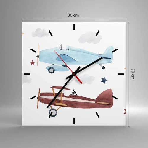 Wall clock - Clock on glass - Mr Pilot We Are Waiting! - 30x30 cm