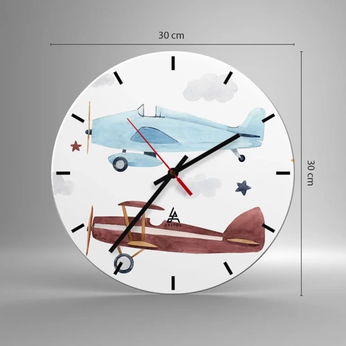 Wall clock - Clock on glass - Mr Pilot We Are Waiting! - 30x30 cm