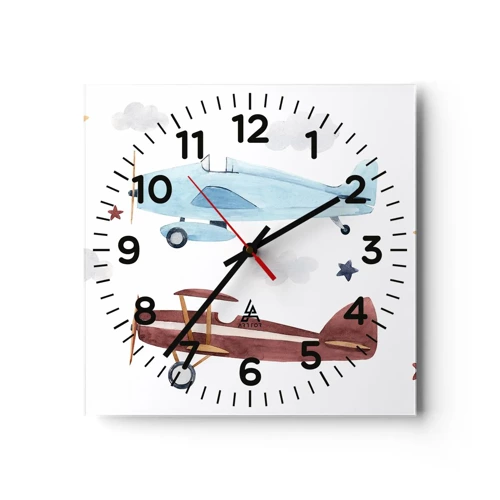 Wall clock - Clock on glass - Mr Pilot We Are Waiting! - 30x30 cm