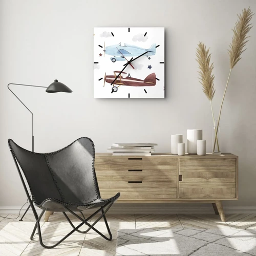 Wall clock - Clock on glass - Mr Pilot We Are Waiting! - 30x30 cm