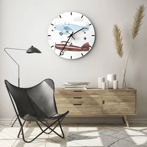 Wall clock - Clock on glass - Mr Pilot We Are Waiting! - 30x30 cm