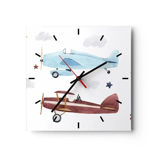 Wall clock - Clock on glass - Mr Pilot We Are Waiting! - 40x40 cm