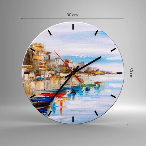 Wall clock - Clock on glass - Multicolour Town Marina - 30x30 cm