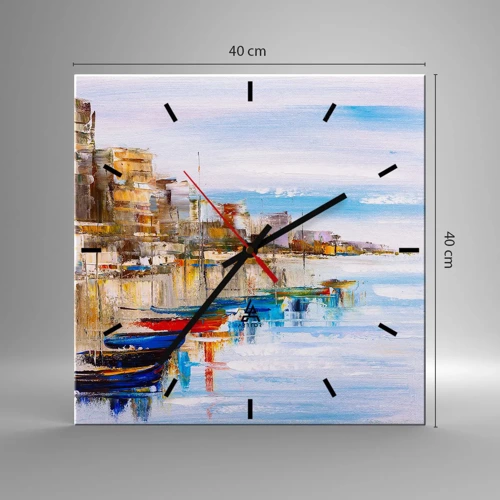Wall clock - Clock on glass - Multicolour Town Marina - 40x40 cm
