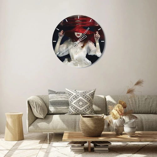 Wall clock - Clock on glass - Mysterious Woman - 30x30 cm