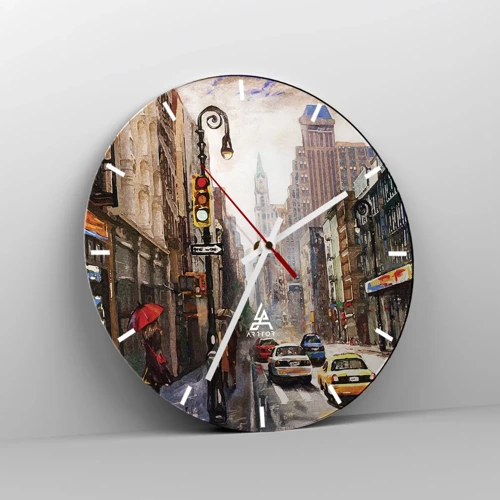 Wall clock - Clock on glass - New York - Colourful in Rain - 30x30 cm