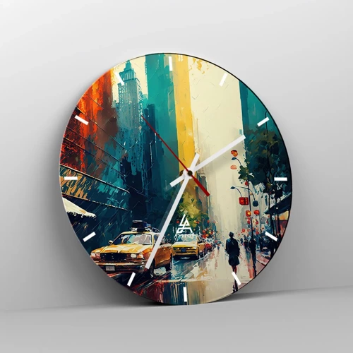 Wall clock - Clock on glass - New York - Even Rain Is Colourful - 30x30 cm