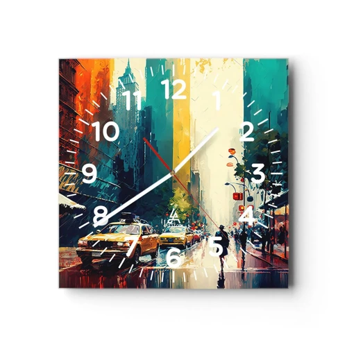 Wall clock - Clock on glass - New York - Even Rain Is Colourful - 40x40 cm