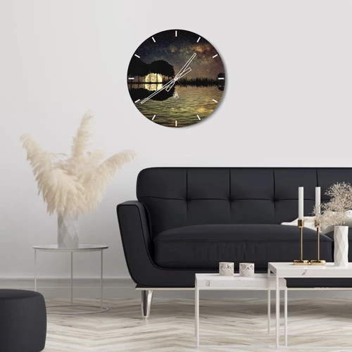 Wall clock - Clock on glass - Night at the Edge of the World - 30x30 cm