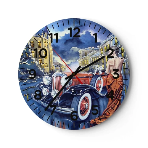 Wall clock - Clock on glass - Nocturne in Blue and Coral - 30x30 cm