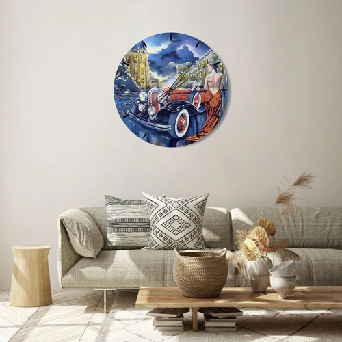 Wall clock - Clock on glass - Nocturne in Blue and Coral - 30x30 cm