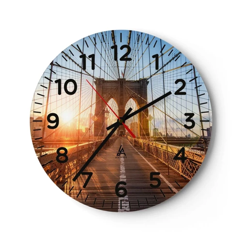Wall clock - Clock on glass - On a Golden Bridge - 30x30 cm