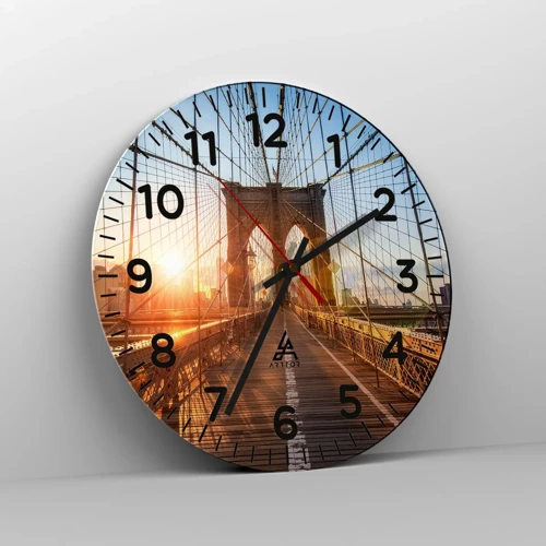 Wall clock - Clock on glass - On a Golden Bridge - 30x30 cm