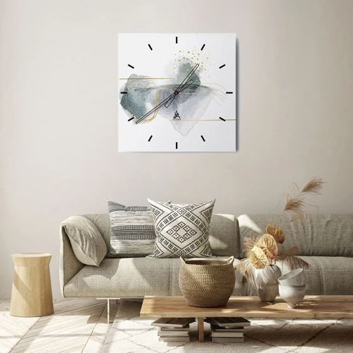 Wall clock - Clock on glass - On the Relationships of Grey and Gold - 30x30 cm