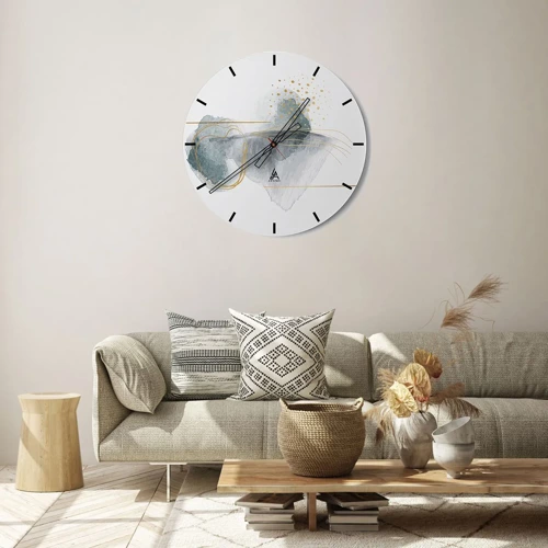 Wall clock - Clock on glass - On the Relationships of Grey and Gold - 30x30 cm