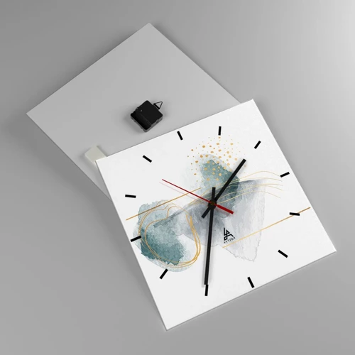 Wall clock - Clock on glass - On the Relationships of Grey and Gold - 40x40 cm