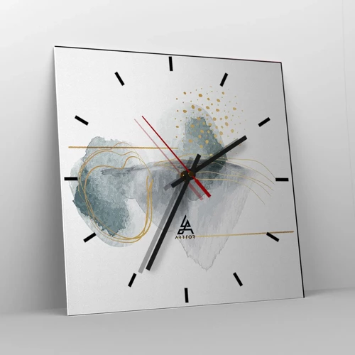 Wall clock - Clock on glass - On the Relationships of Grey and Gold - 40x40 cm