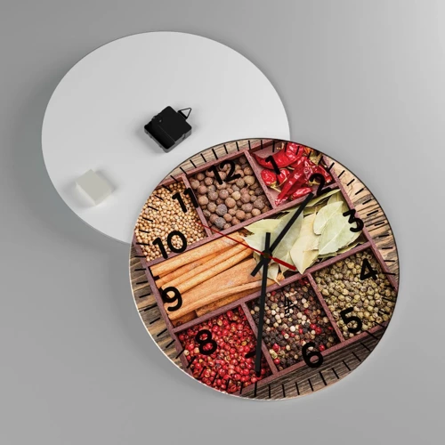 Wall clock - Clock on glass - Order of Shapes, Bunch of Aromas - 40x40 cm