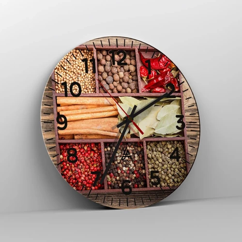 Wall clock - Clock on glass - Order of Shapes, Bunch of Aromas - 40x40 cm