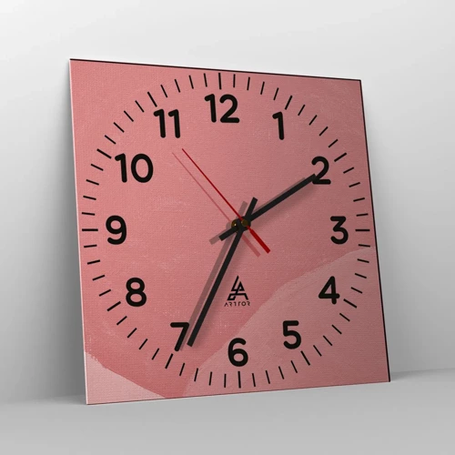 Wall clock - Clock on glass - Organic Composition In Pink - 40x40 cm