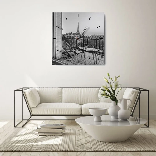 Wall clock - Clock on glass - Parisian Afternoon - 30x30 cm