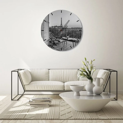 Wall clock - Clock on glass - Parisian Afternoon - 30x30 cm