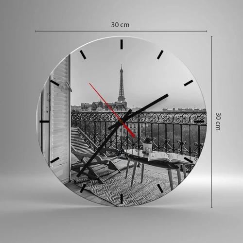 Wall clock - Clock on glass - Parisian Afternoon - 30x30 cm