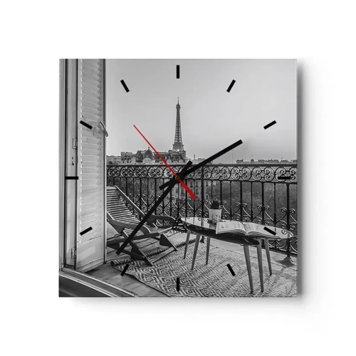 Wall clock - Clock on glass - Parisian Afternoon - 40x40 cm